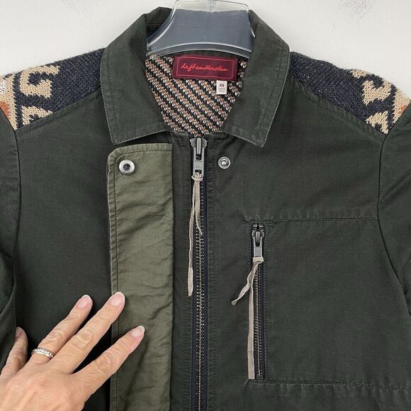 Anthropologie Left On Houston Utility Jacket Size XS Green w Aztec Knit Back - Picture 7 of 14